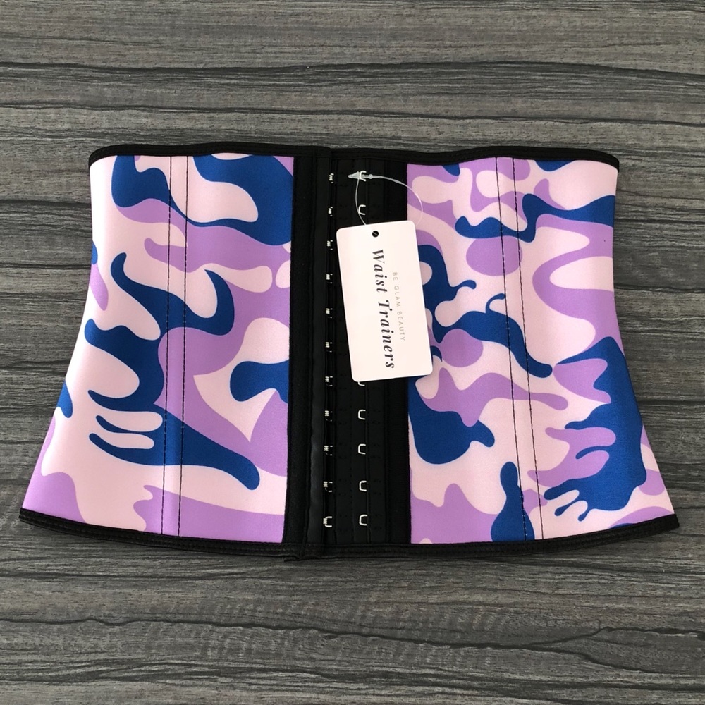 PURPLE CAMO SHORT WAIST TRAINER CORSET CINCHER -L